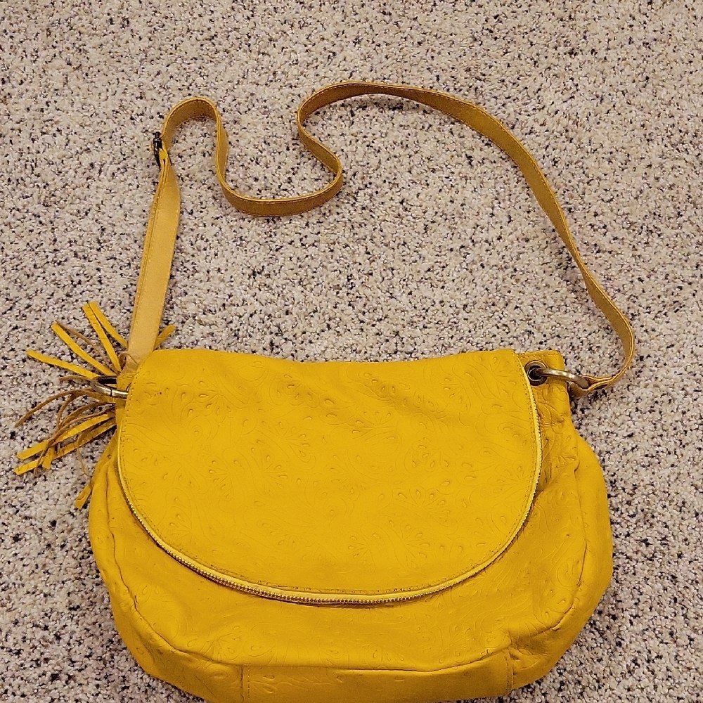 Italy Italian Yellow Leather Crossbody Satchel Purse Bag